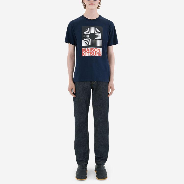 Maison Kitsune SS22 Pattern Printed Short Sleeve T-Shirt Men Tops Navy IM00156KJ0008-P480