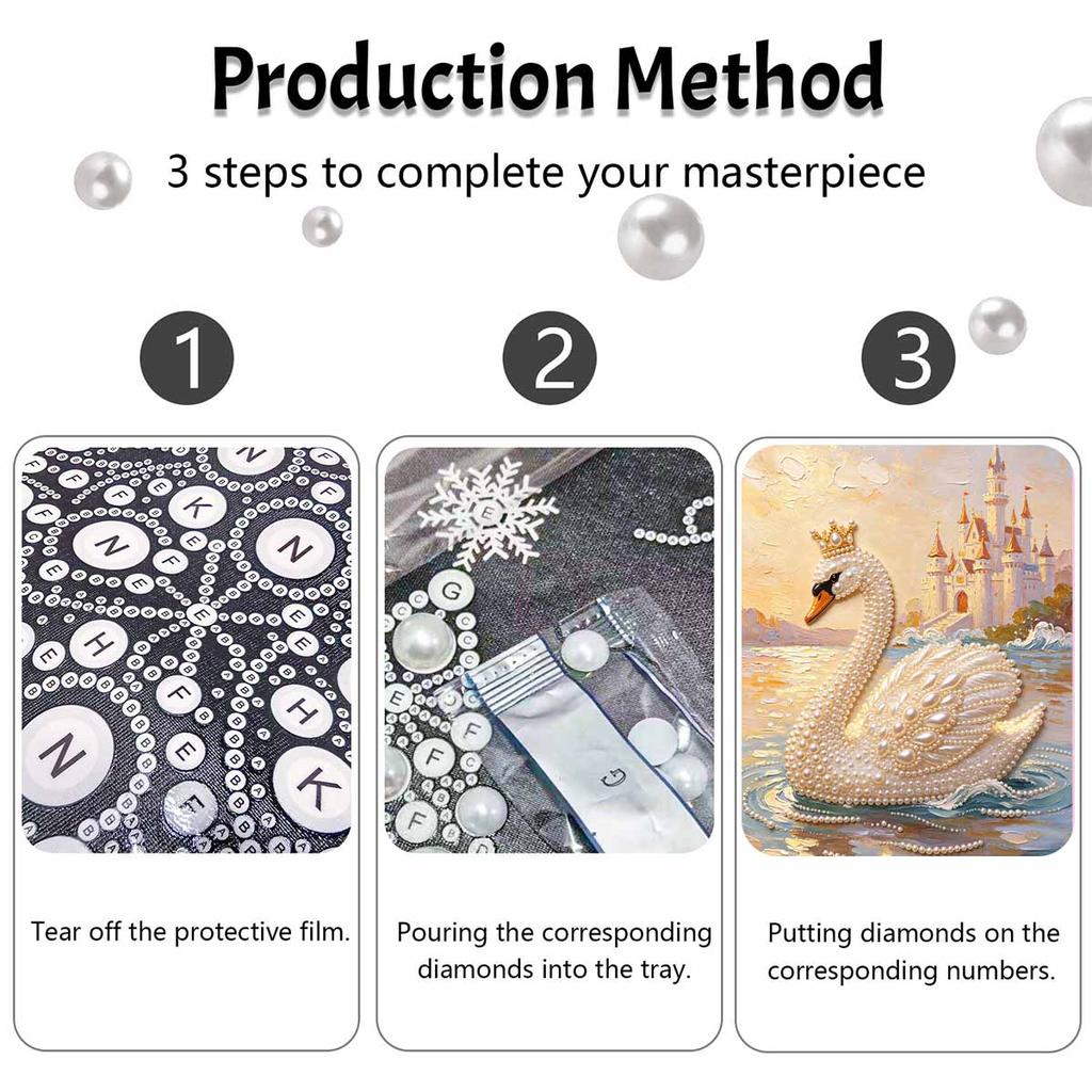 Frameless DIY Pearl Bead Painting Kit Swan Castle Pattern Creative Relaxing Craft Canvas Home Decor Adult Gift