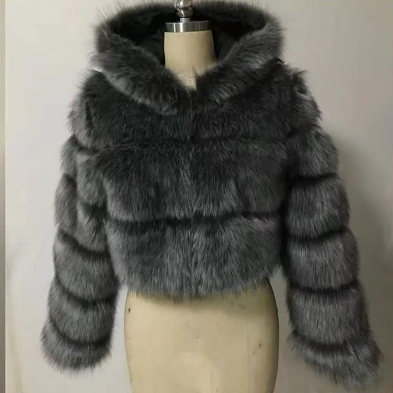 Damen S-6XL Kunstfuchs-Pelzmantel mit Kapuze - Europäischer und Amerikanischer Stil für Herbst/Winter