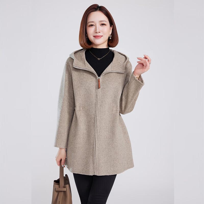Fengmao Women's 100% Wool Hooded Mid-Length Coat