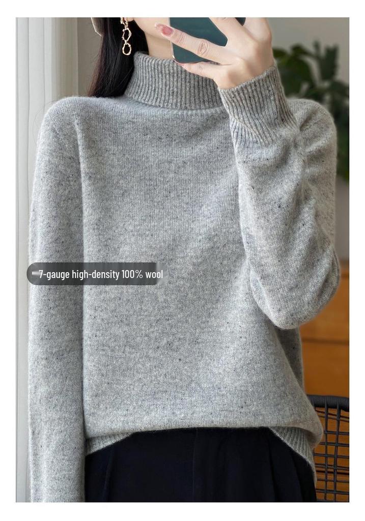 2024 Autumn/Winter Women's Turtleneck Sweater: 100% Pure Wool, Thick & Loose Knit Base Layer