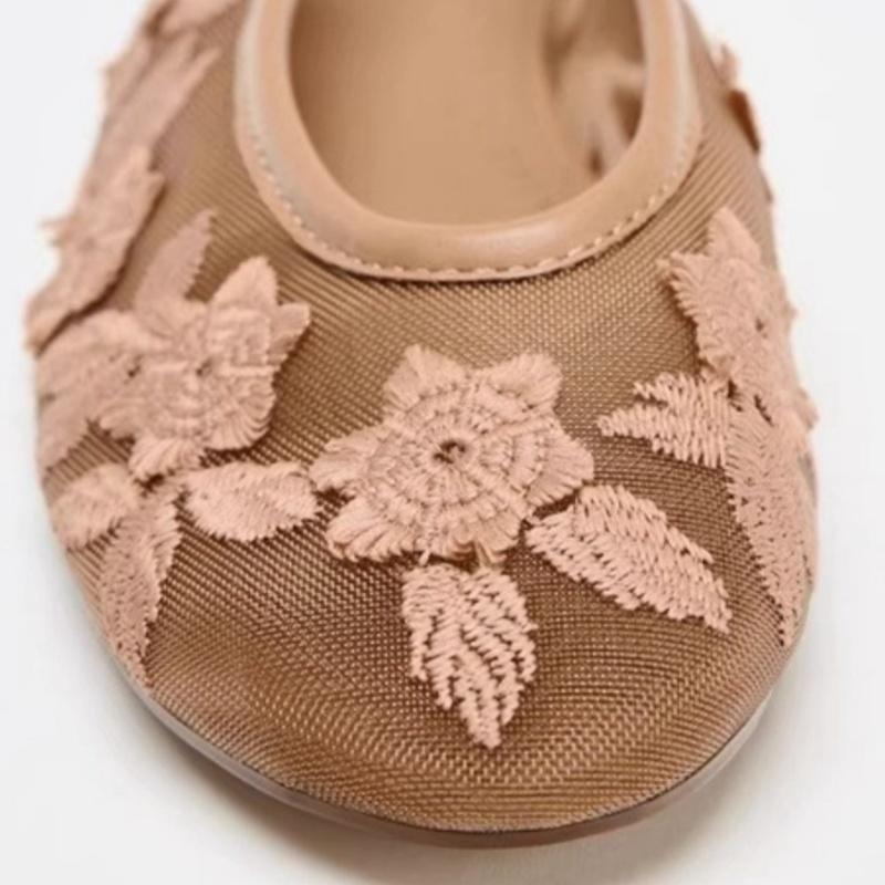Fashion Fashionable Versatile Women Flat Shoes 2025 Summer Embroidered Flower Lace-up Ballet Shoes Mary Jane Casual Mules Women Shoes