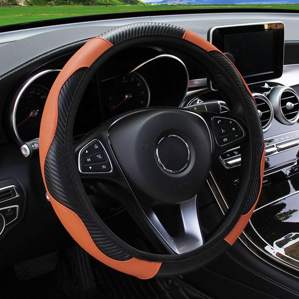 Car Steering Wheel Cover Breathable Anti Slip PU Leather Steering Covers Suitable 37-38.5cm Auto Decoration Carbon