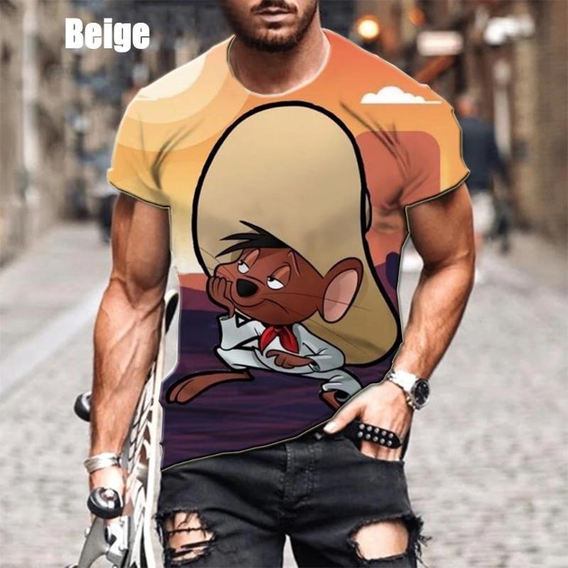 Xuhaijian02 Zomer Nieuw Klassiek Anime Karakter Speedy Gonzales 3D Print Heren T-shirt met Korte Mouwen Grappig Cartoon Unisex Sport T-shirt S