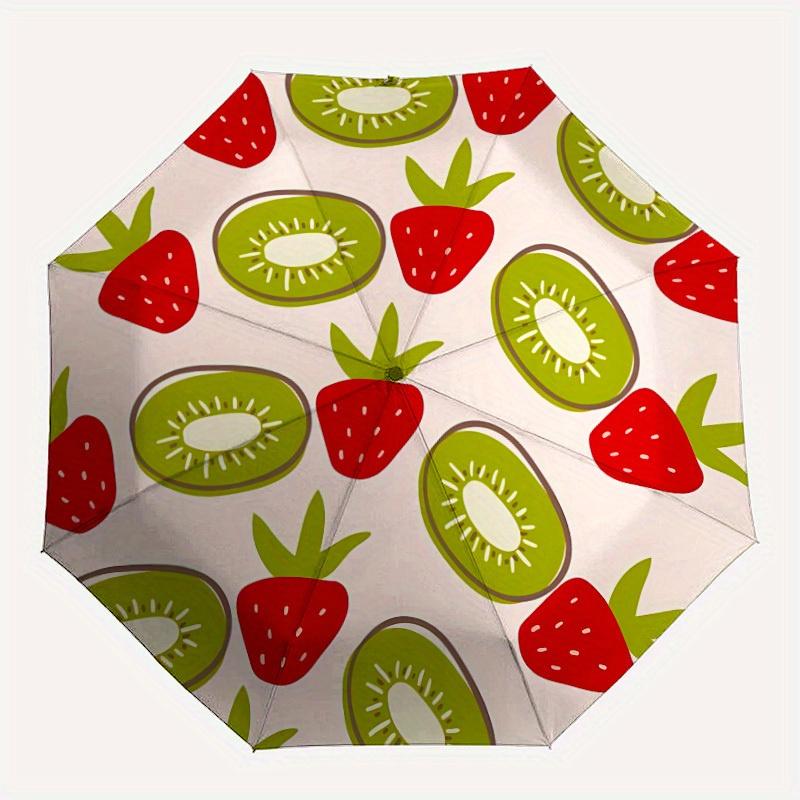 

1pc Kiwi Strawberry Automatic Open/close Folding Compact Umbrella, 8-Rib Sturdy Canopy, Lightweight Portable, Everyday Use, Gift,180