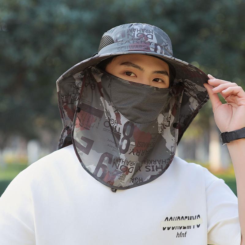 Spring Hat Men's Outdoor Camouflage Bucket Hat Sun Protection Visor Summer Neck Fishing Sun Hat
