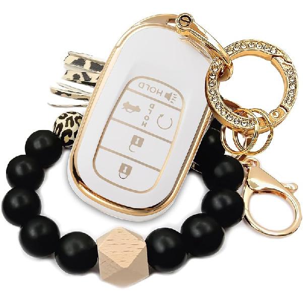 Car Key Fob Cover for Honda 2022 2023 2024 2025 Civic CR-V XR-V with Bling Bracelet Silicone Bead Diamond Key Chain