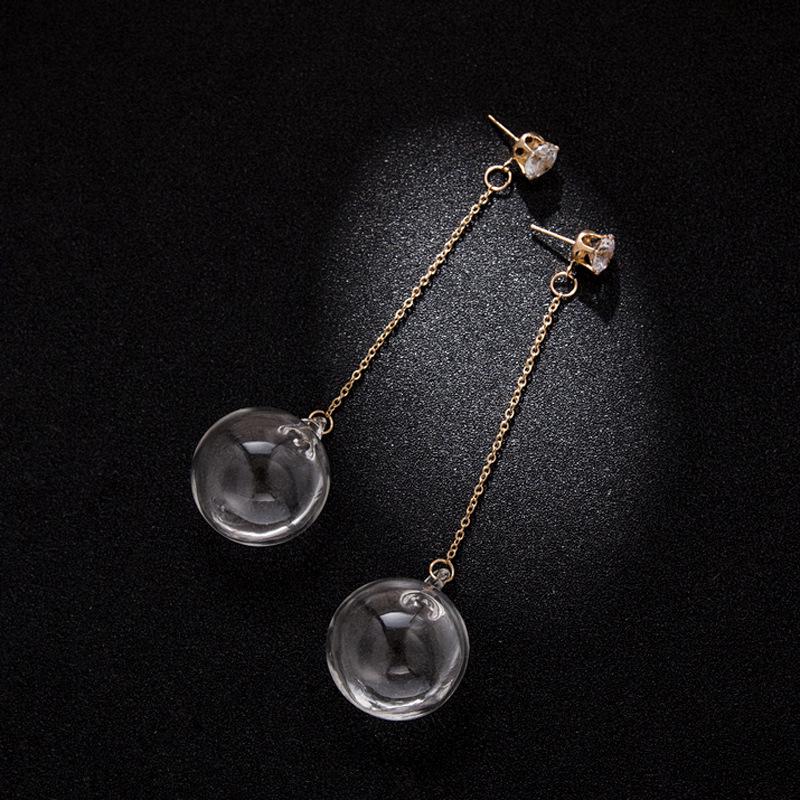Korean Iridescent Glass Ball Earrings: Trendy Transparent Dangle Studs for Women