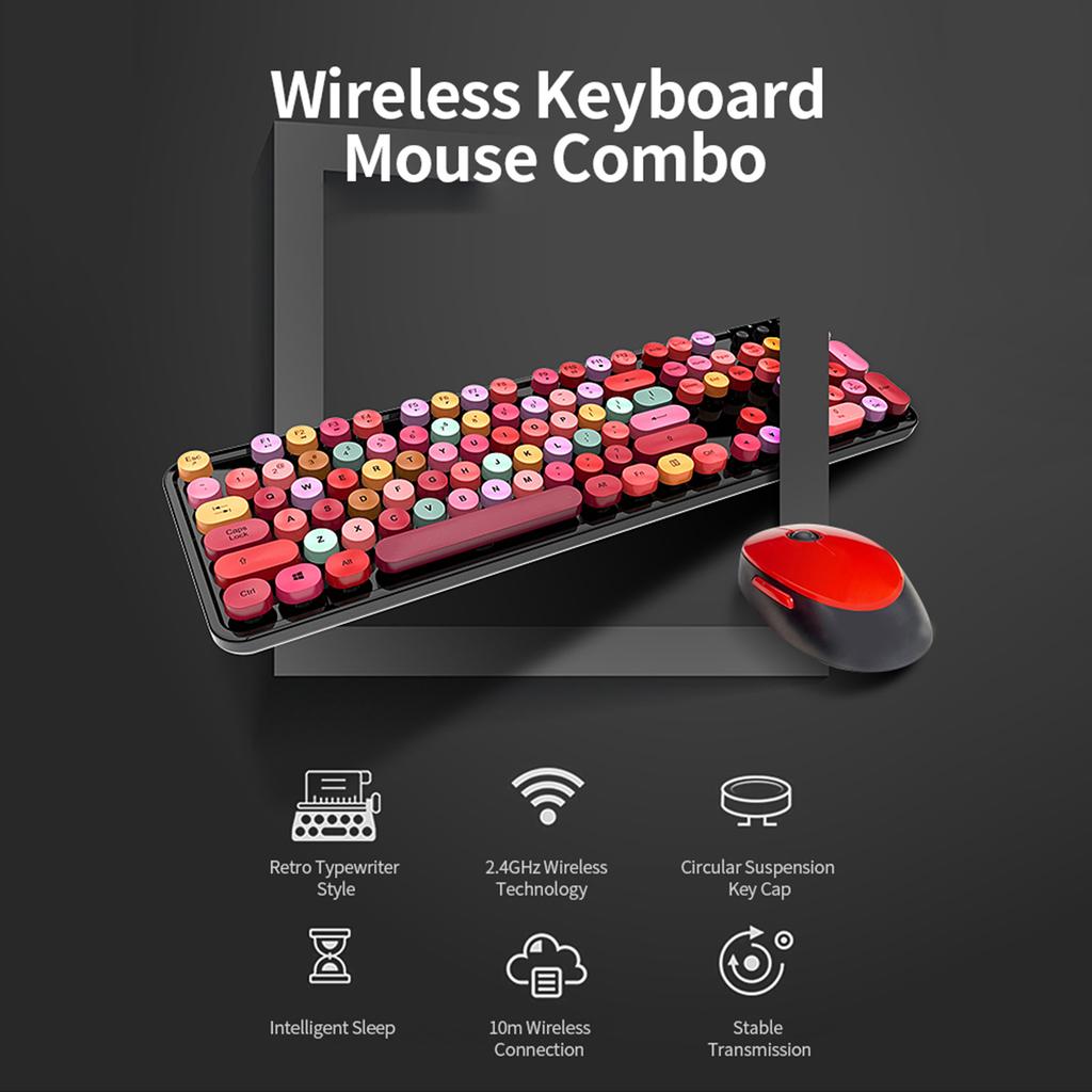 Sweet Keyboard Mouse Combo Mixed Color 2.4G Wireless Keyboard Mouse Set Circular Suspension Key for PC Laptop Light Brown