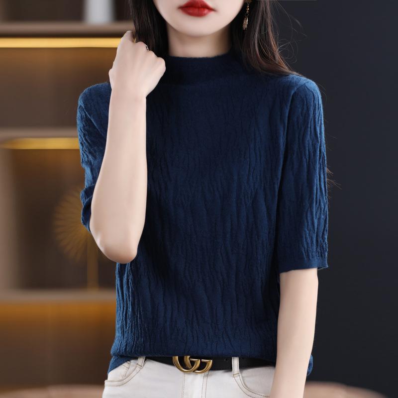 Women's Slim Fit Knitted Half-Sleeve Turtleneck for Spring/Autumn - High Quality, Versatile Inner Wear, New Style.