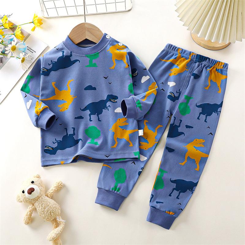 2026 Summer Children Full Sleeve Underwear Suits Baby Spring O-Neck Cartoon Cotton Pajama Set Long Pant Kids Home Wear Clothing Suit for Girl Boy
