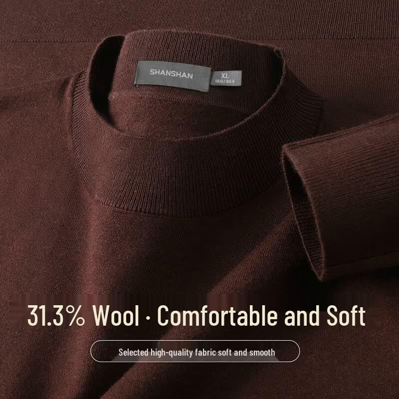 SHANSHAN Men's Half-High Collar Wool Blend Knit Sweater