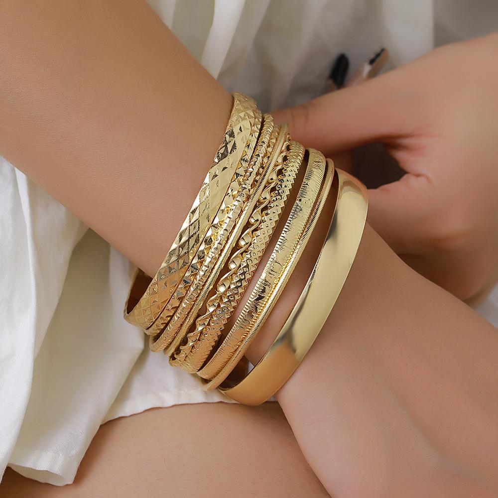 European and American multi-layer metal jewelry simple personalized chain bracelet bohemian fashion multi-layer stacked bracelet set