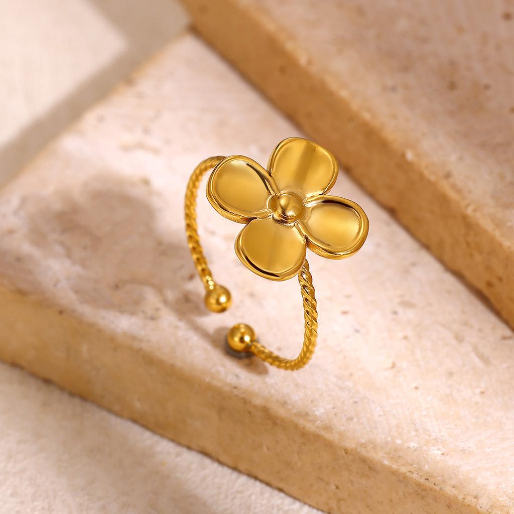 Gold Color Flower Rings For Women Aesthetic Geometry Stainless Steel Star Anillos Party Wedding Jewelry Elegant Gift Christmas