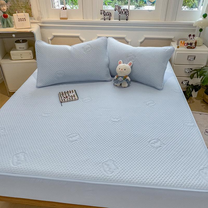 New Quilted Fitted Sheet, Washed Cotton Single Piece All-inclusive Bed Cover, Mattress Protector, Dormitory Single All-inclusive Bed Sheet 90x200cm - single mattress