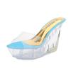 Fashion 2025 Summer ultra-high heel sandals High transparent profiled crystal shoes Waterproof platform 15CM slope heel women's shoes
