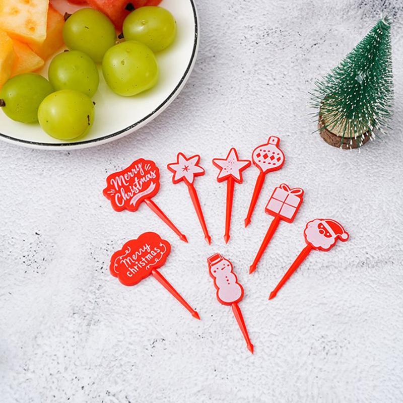 Merry Christmas Animal Fruit Fork Food Grade Plastic Mini Cartoon Kids Cake Fruit Toothpick Bento Lunch Bento Party Decoration