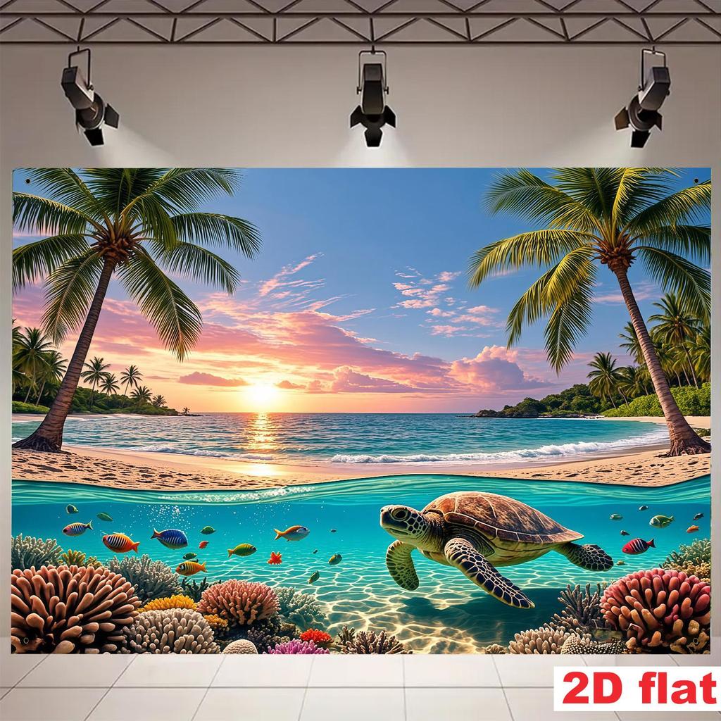 1 piece of 2D flat banner [party banner], made of polyester fiber, featuring a tropical beach theme with a background