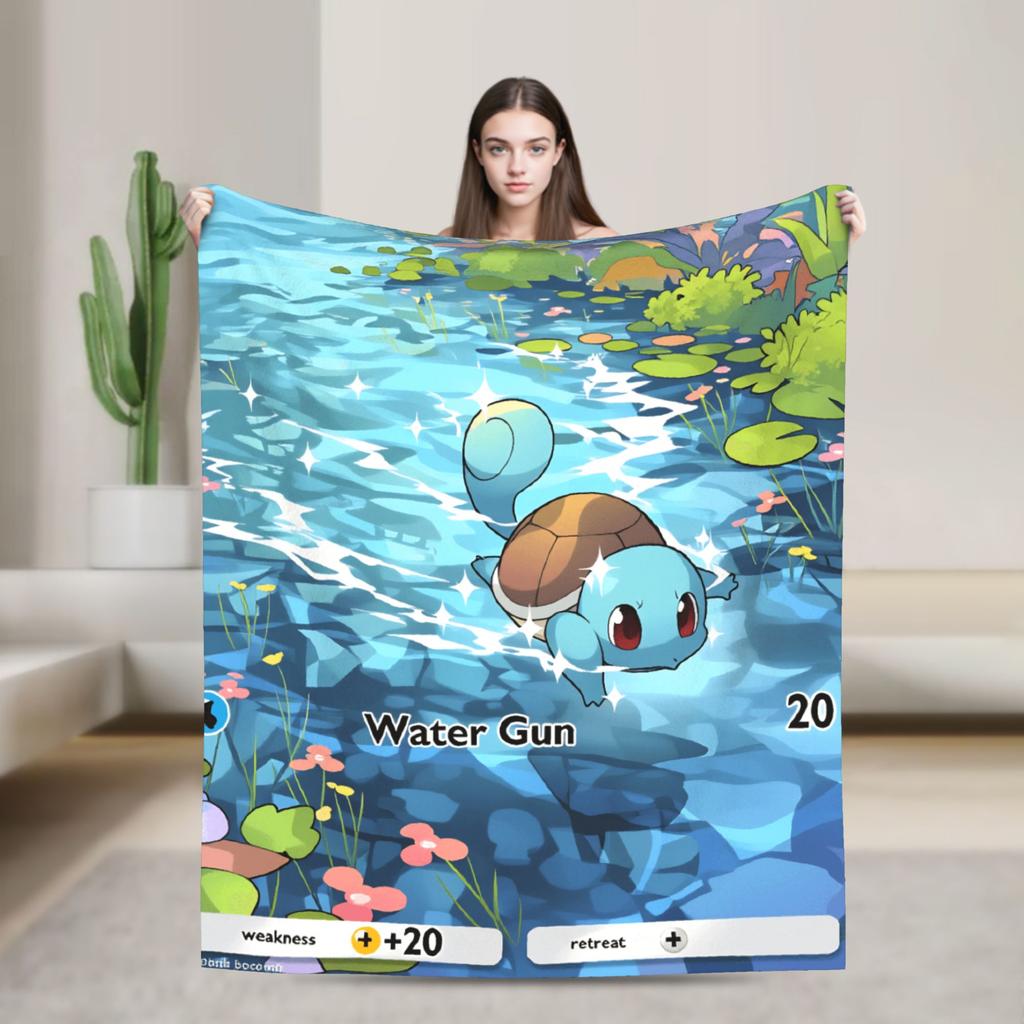 Pokemones Anime Card Lucario Flannel Blanket Winter Soft Durable Bedding Throws Outdoor Comfortable Bedspread Sofa Bed Cover