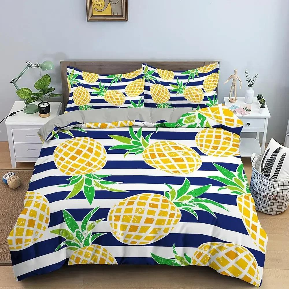 Cartoon Pineapple Duvet Cover Cute Tropical Fruit Pineapple Bedding Set Twin for Girl Teen Delicious Summer Food Comforter Cover