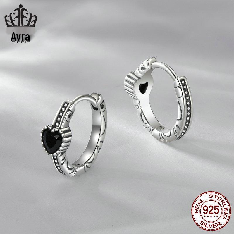 Avle Retro Heart Pattern S925 Sterling Silver Oxidized Earrings for Women