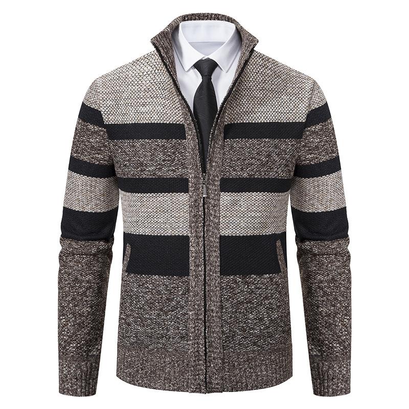 

Winter Men s Zipper Stand-up Collar Trend Fleece Thickened Knitted Sweater Men s Cardigan Thickened Autumn Clothes 3XL темно-коричневого