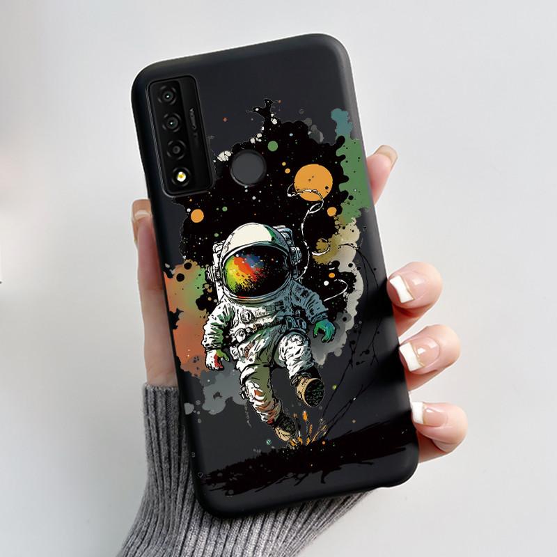 Casing For TCL 20 XE Case Aesthetic Fashion Cute Cat Astronaut Black Soft Silicone Protective Back Cover For TCL 20XE Phone Case