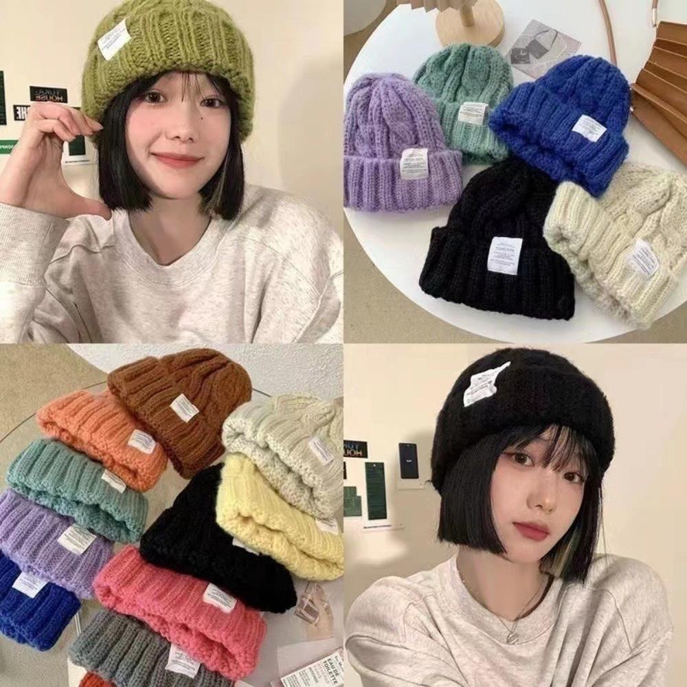 Solid Color Beanie Hat Elastic Winter Bomber Cap Unisex Knitted Woolen Cap Winter