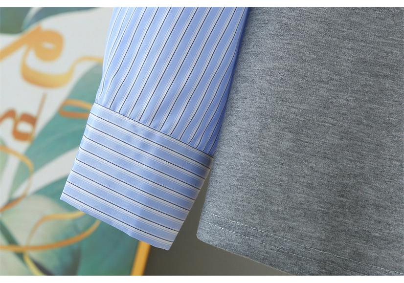 2026 Spring Plus Size Striped V-Neck Hoodie: Women's Long Sleeve Casual Two-Piece Cotton Shirt