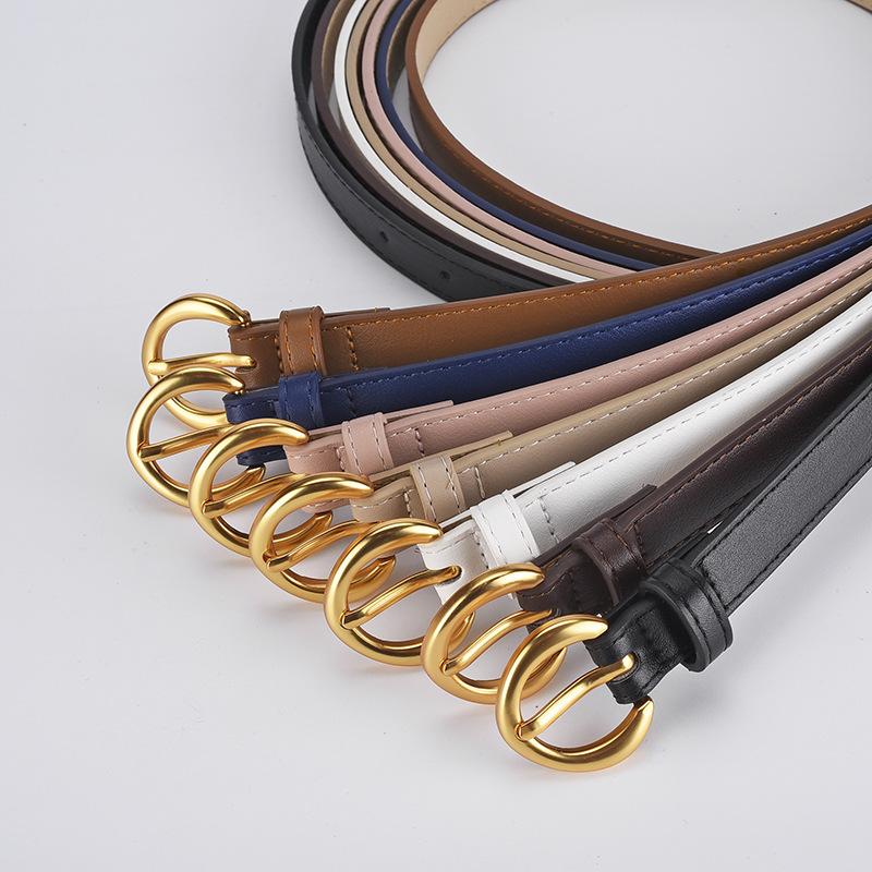 Round Pinhole Thin Belt, Denim Casual Pants, High-End Exterior Decoration Pu Belt