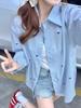 Women's Blue Striped Long-Sleeve Shirt: Chic, Loose-Fit, Hong Kong Style with Sun Protection for Spring and Autumn