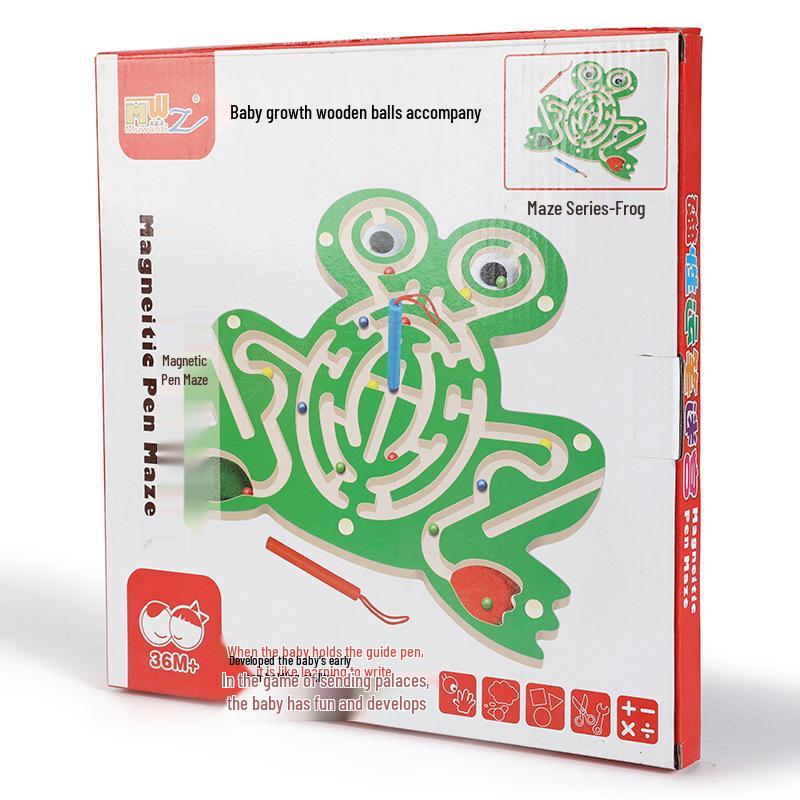 Wooden Marble Maze with Magnetic Pen – Animal Track Educational Toy for Kids