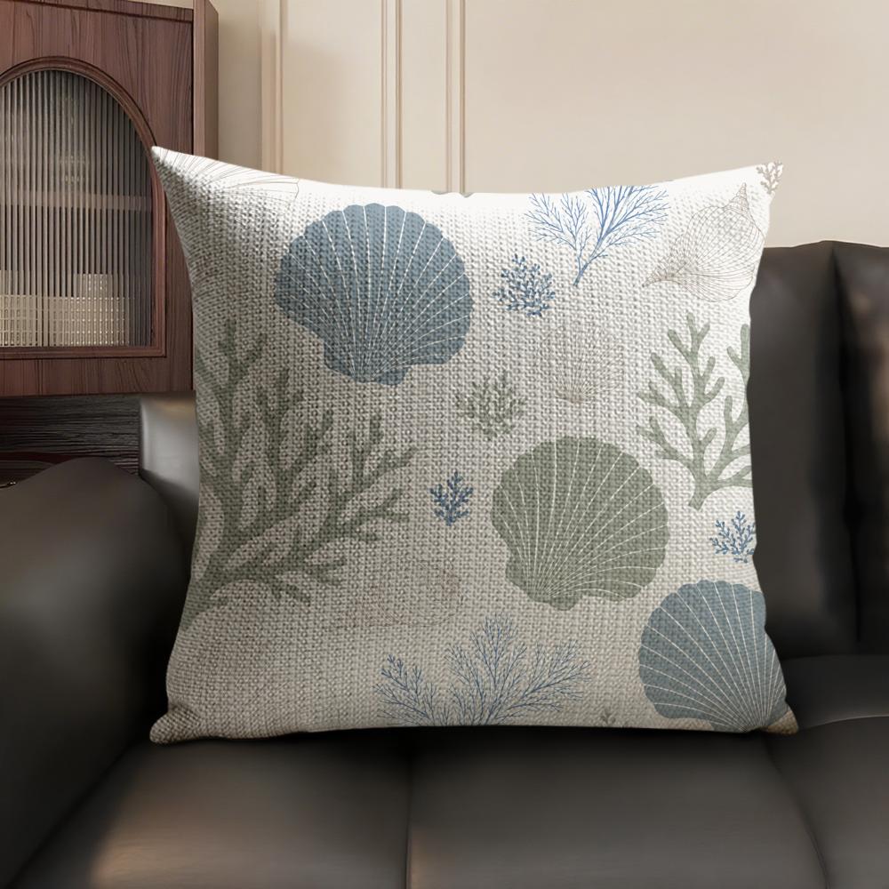 Cushion Cover Coral Shell Breathable Linen Organic Fabric DoubleSided Printing Sofa Pillow Case Home Decor