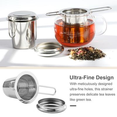 Teesieb aus Edelstahl mit Deckel für losen Tee, feinmaschiger Filter für Teekannen, Tassen und Becher, langlebig, umweltfreundlich, leicht zu reinigen, spülmaschinenfest