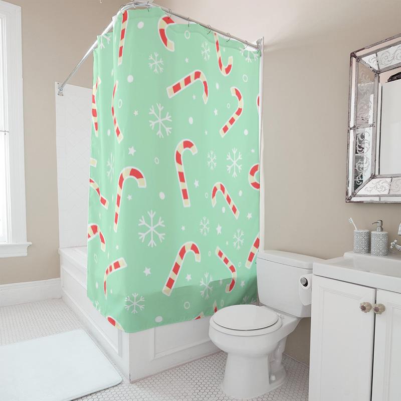 TU Shower Curtain Christmas Candy Cane Holiday Festive Bathroom Decor Waterproof Fabric Modern Design Home Sweet Home Gift