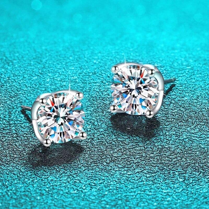 D Color 0.5-2CT D Color Moissanite Stud Earrings for Women Sparkling Luxury Lad Diamond 925 Sterling Silver Wedding Jewelry GRA