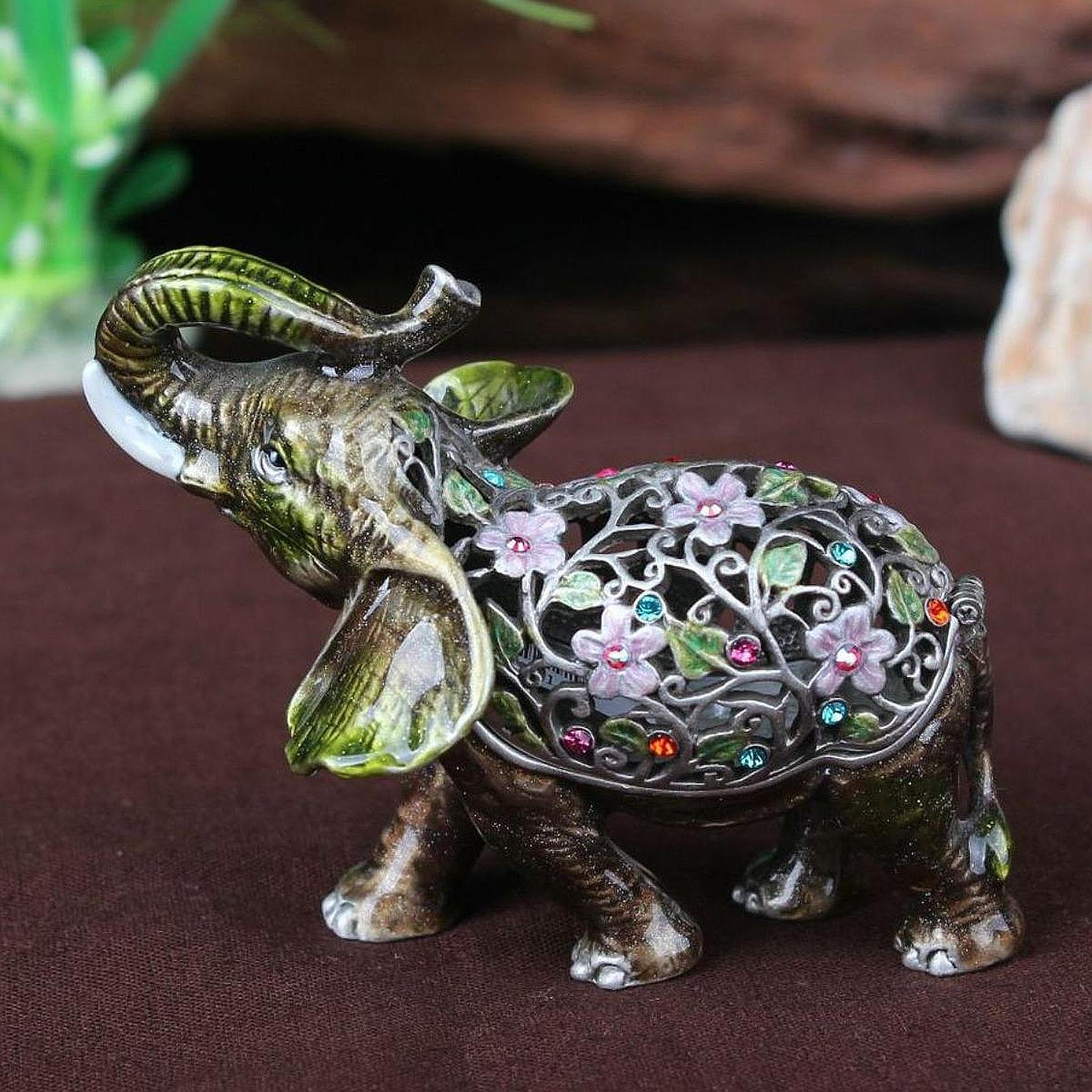 

Шкатулка для украшений в виде слона, декоративная коллекционная безделушка, органайзер зелёный