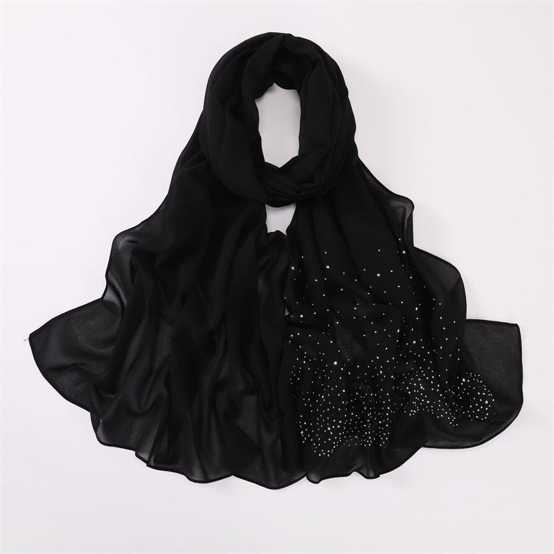 Plain Rhinestone Diamond Bubble Chiffon Hijab Shawls High Quality Bling Bling Wrap Beach Bufandas Ramadan Islamic Muslim Sjaal
