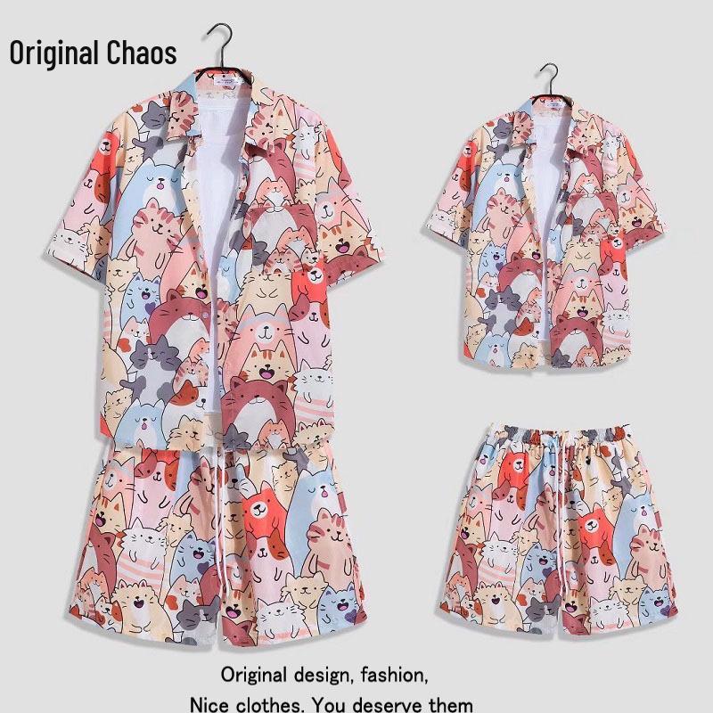 Hawaiian Floral Beach Resort Unisex Two-Piece Set: Loose Short Sleeve Shirt & Shorts