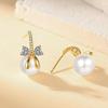 Elegant Korean Zircon Bow Pearl Stud Earrings: Stylish, Luxurious, and Versatile Design for Women