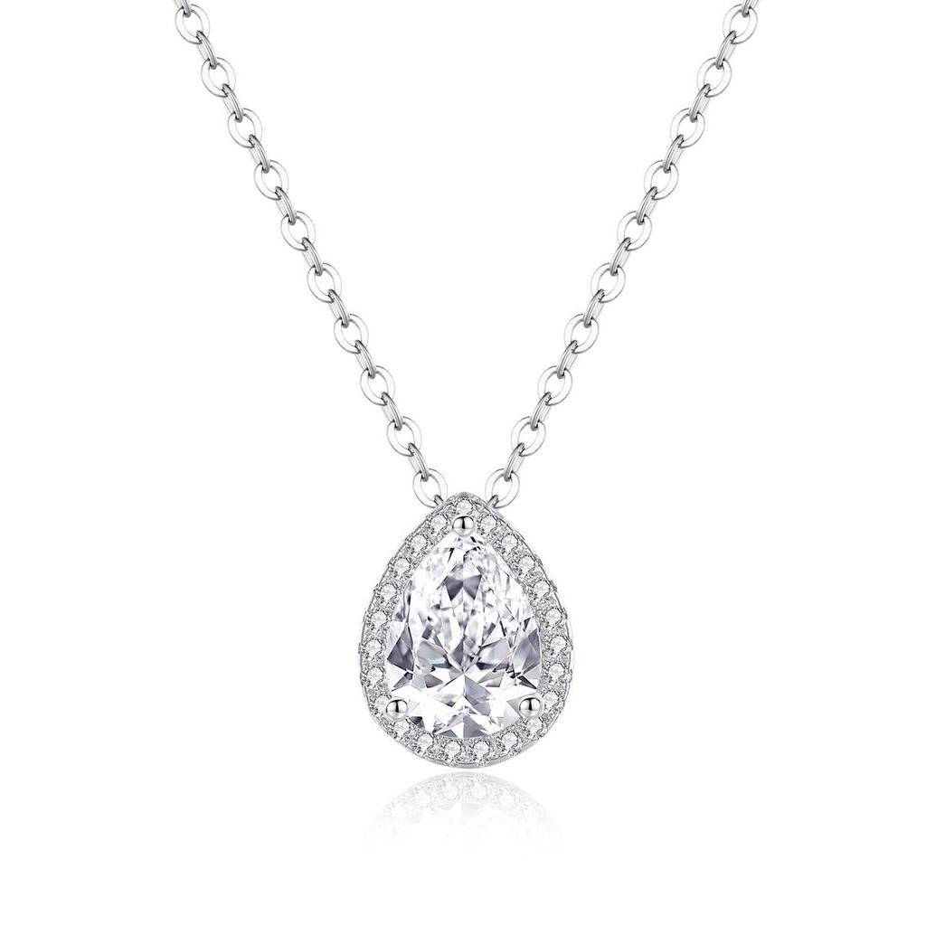 Sterling Silver Moissanite Teardrop Pendant Necklace - Elegant High-End Clavicle Chain
