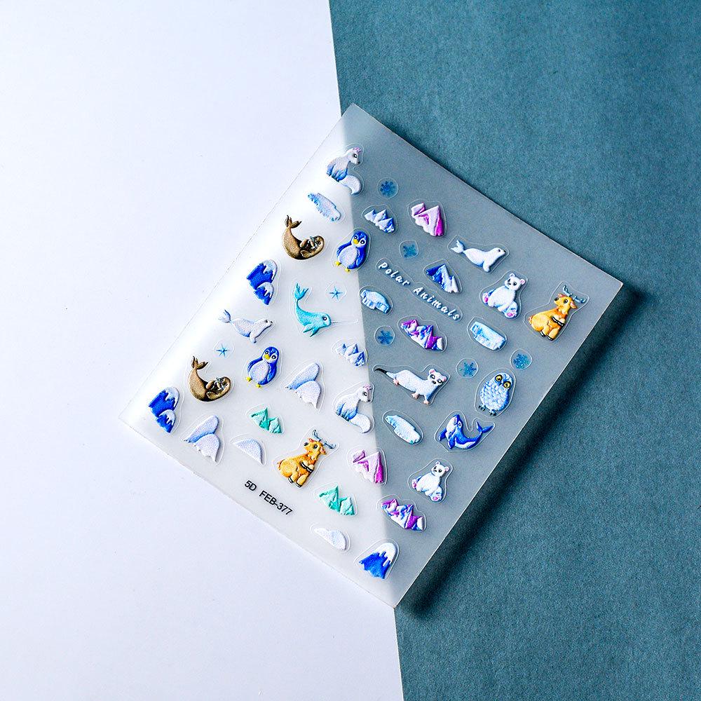 Penguin Arctic Iceberg 5D Waterproof Nail Stickers for Kids