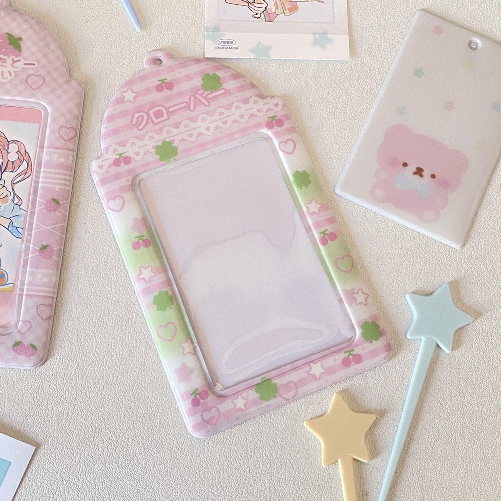 Süße Mahlzeit Kartenhülle Display Anhänger Schreibwaren Kleiner Kartenhalter Gitter Erdbeere 3-Zoll Fotokartenhalter DIY INS Fotohülle