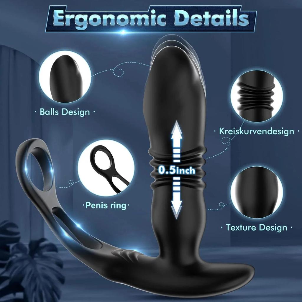 4 In 1 Retractable Prostate Massager 3 Inserts 10 Vibrating Modes Wireless Remote Control Silicone Anal Stimulator Fart Plug Adult Toys