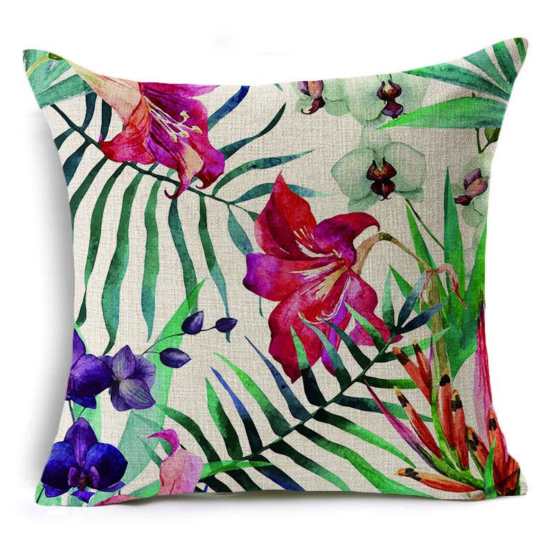 New Flax Tropical Flower Plant Flamingo Hibiscus Flower Pillowcase Cushion Cover