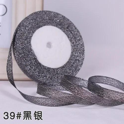 10mm 25Yard Glitter Ribbon Satin Belt DIY Candy Box Gift Packaging Glitter Webbing Halloween Wedding Christmas Decoration Layout