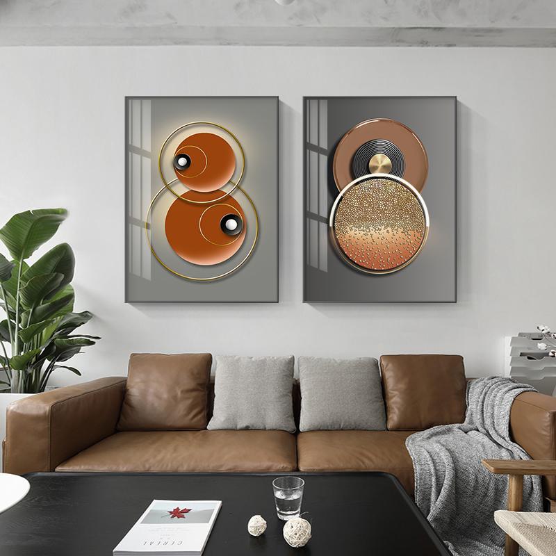Moderne gyldent geometrisk lerretsmaling Nordisk geometrisk veggkunstplakatutskrift for stuen Luksus hjemmedekorasjonsbilder