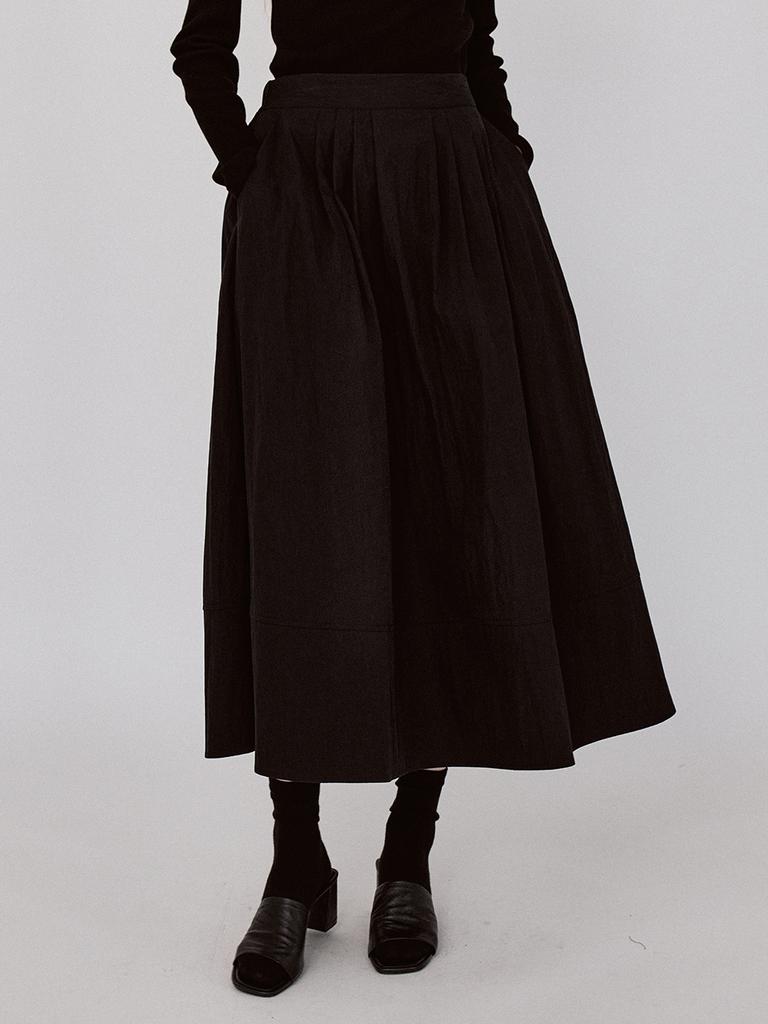 Leusejiem Pleats Flow Banding Long Skirt - Black
