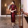 Autumn and winter velvet cheongsam long daily banquet long seven-quarter sleeve large size cheongsam women's performance clothes