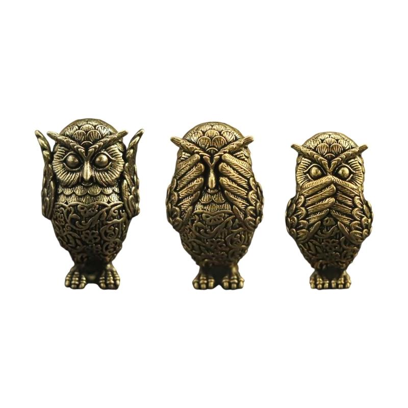 Retros Owl Sculpture Solid Brasses Durable Decoration for Desk Shelf Gift Artistic Handmade Figurine